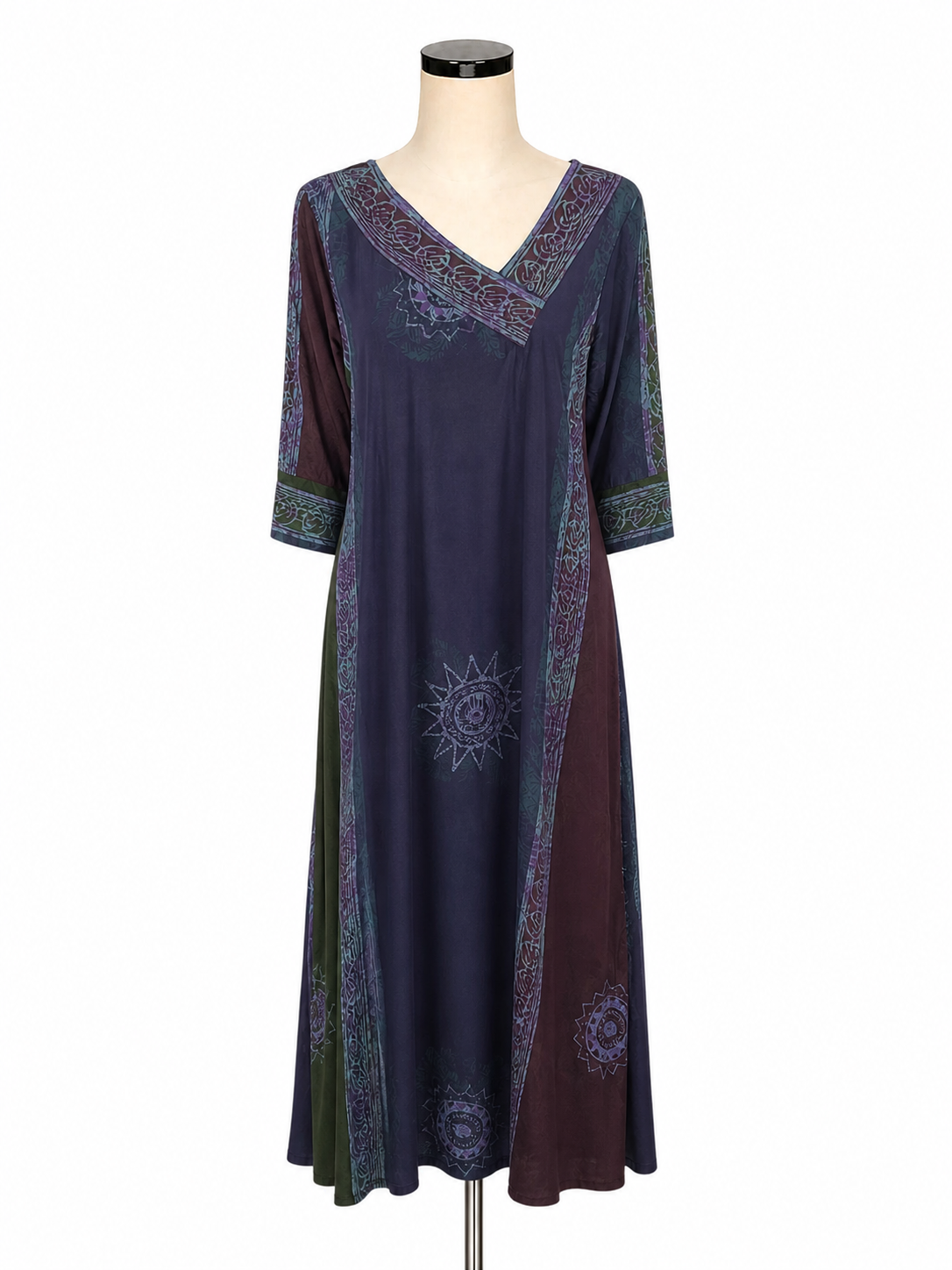 Novica purple/green/blue Maxi Artisan Batik Print Rayon Maxi Dress Purple Green Blue Size Medium - Size M