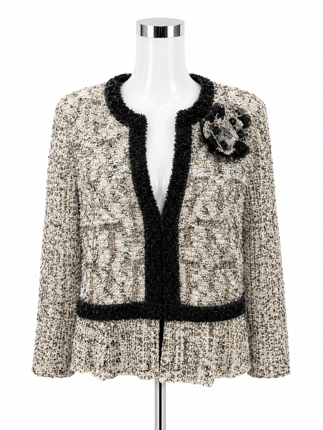 St. John Couture Cream & Black Tweed Peplum Jacket USA Made Size 14
