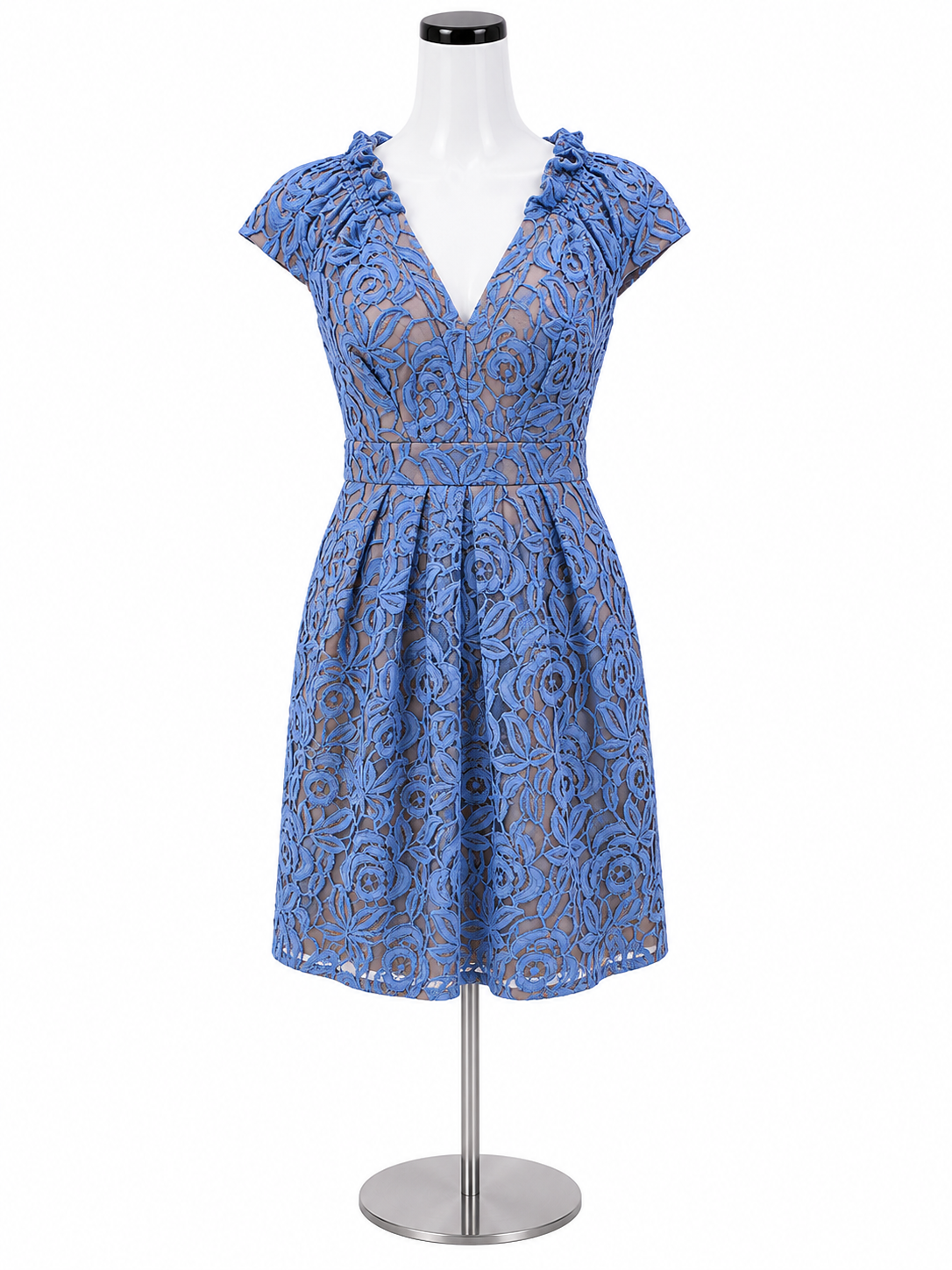 Eva Franco Periwinkle Blue Floral Lace Sheath Dress Size 6