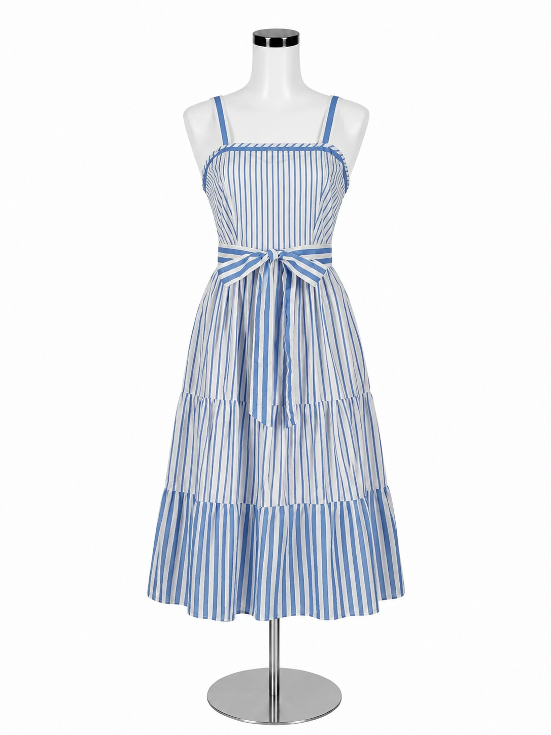 Pink City Prints Isabel Blue & White Stripe Tiered Maxi Dress XS/S