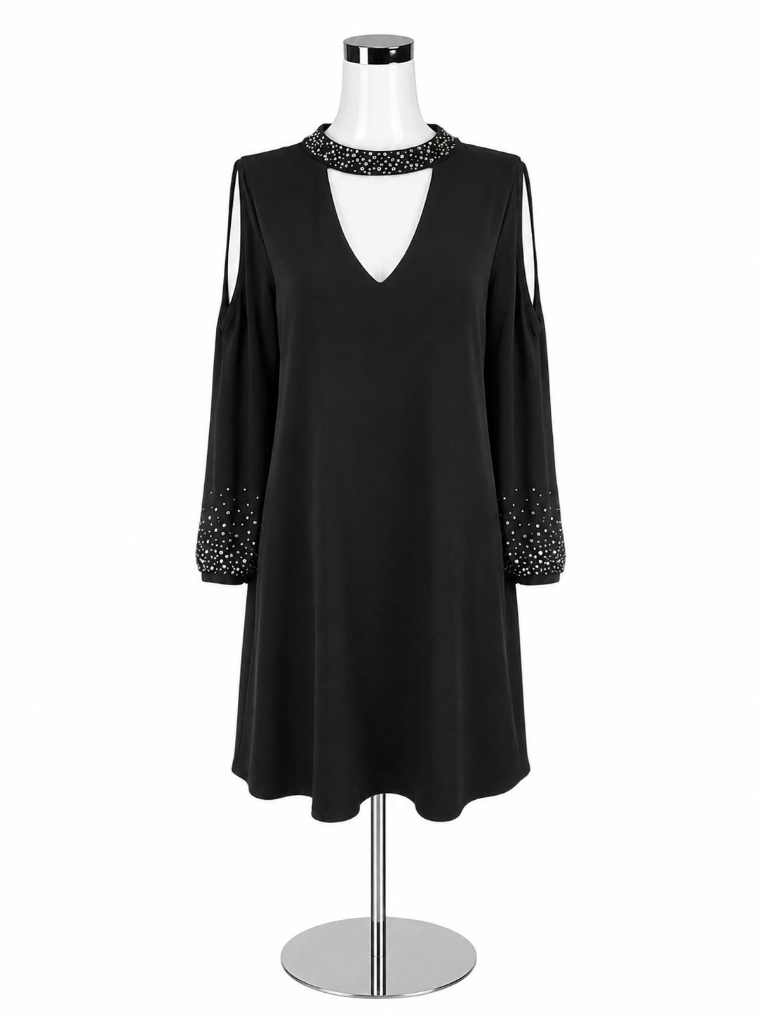 Jessica Howard Black Rhinestone Cold Shoulder Dress Size 14 Cocktail Party LBD
