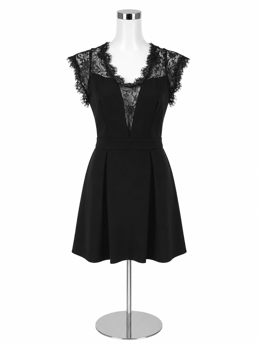 BCBGeneration Black Lace Yoke Pleated Skater Dress Size Small