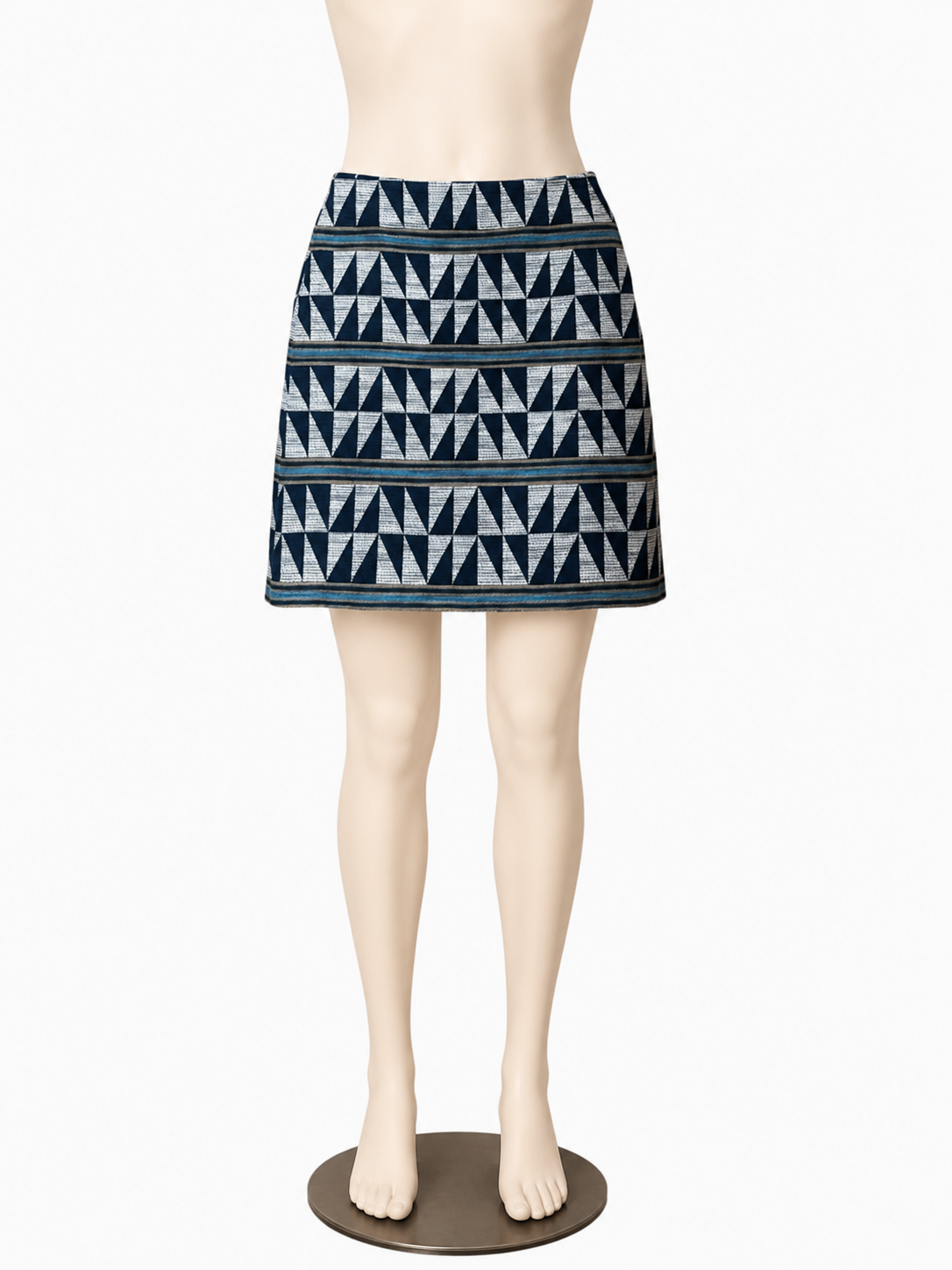 Ann Taylor Geometric Jacquard Mini Skirt | Size 2 | Navy & Teal