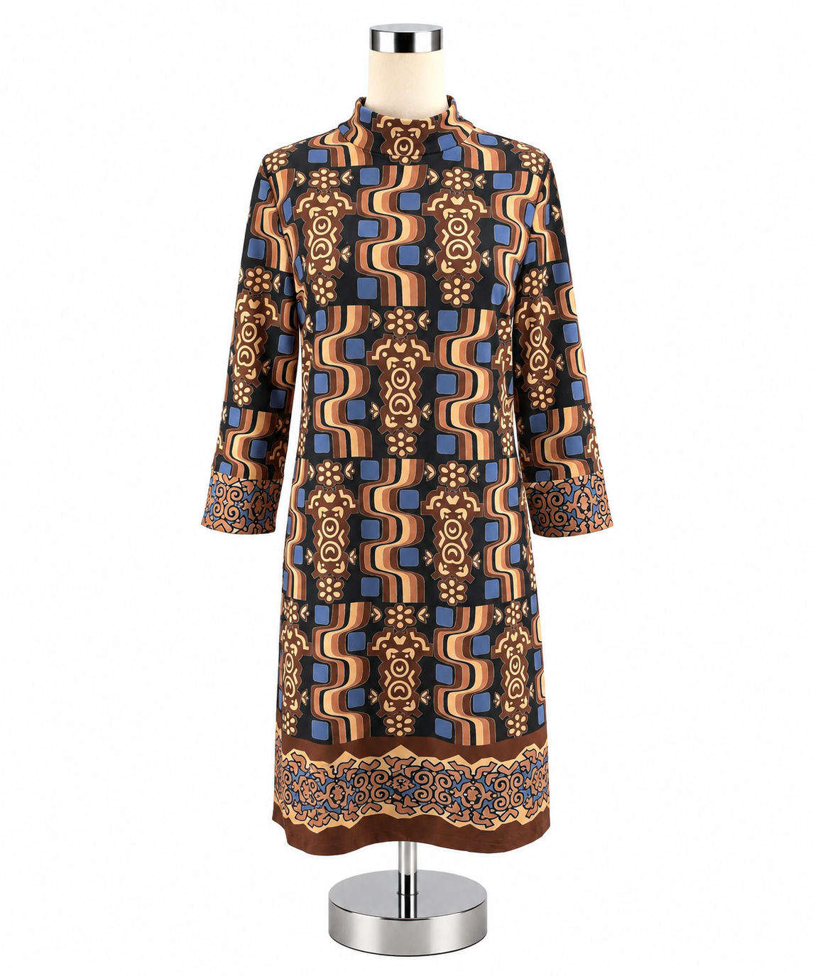 J. McLaughlin Catalina Cloth Geometric Print Mock Neck Dress Size Medium