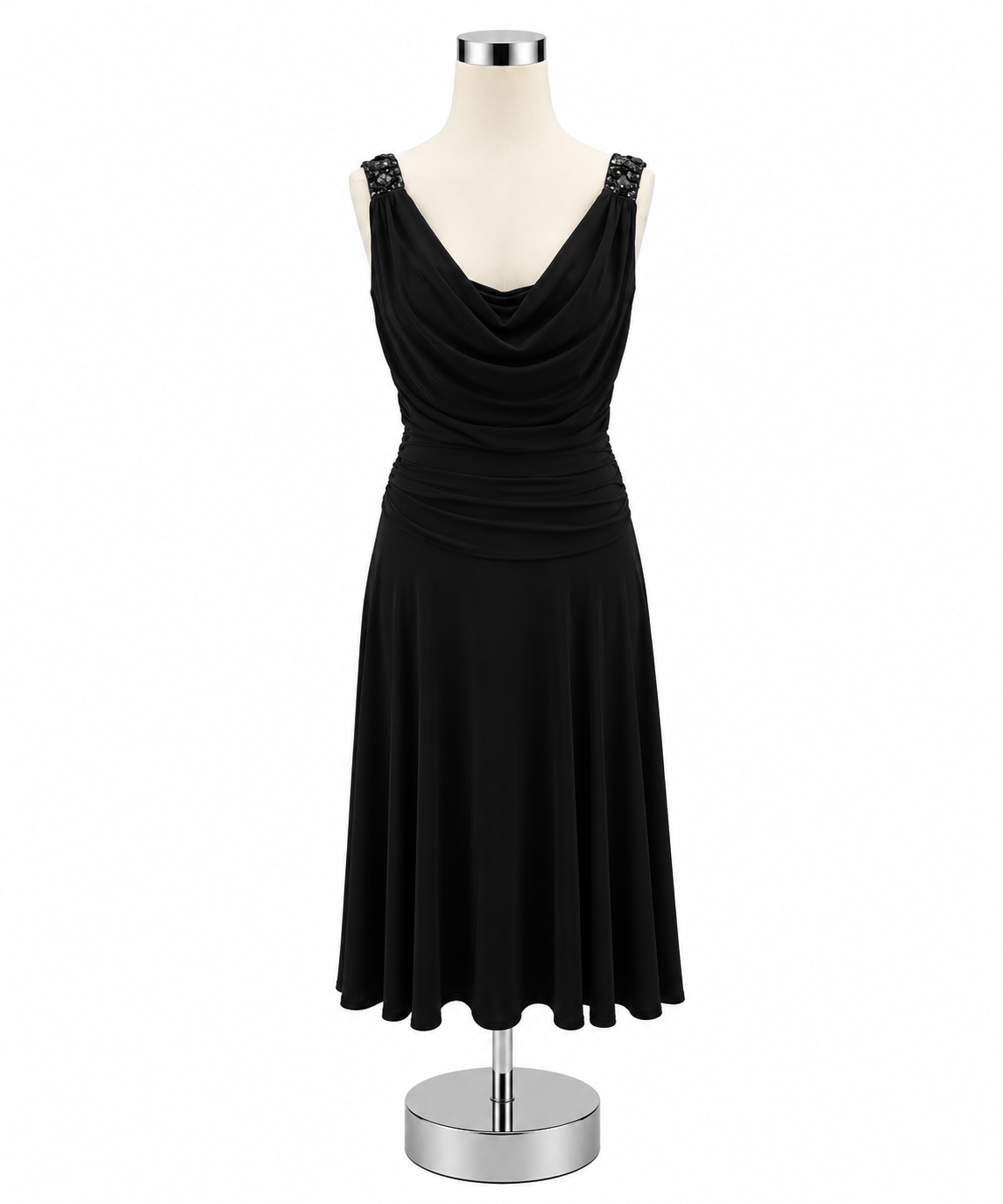 Jessica Howard Evenings Black Jeweled Cowl Neck Cocktail Dress Size 8 - ONLINE ONLY