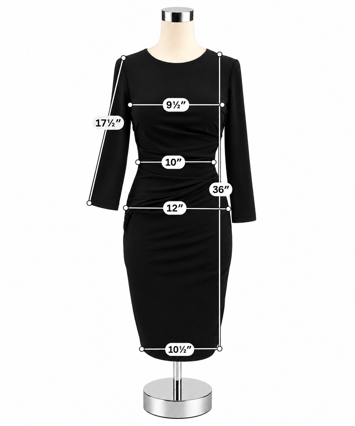 Vince Camuto Side Ruched Sheath Dress Black Size 2 | LBD 3/4 Sleeve - ONLINE ONLY