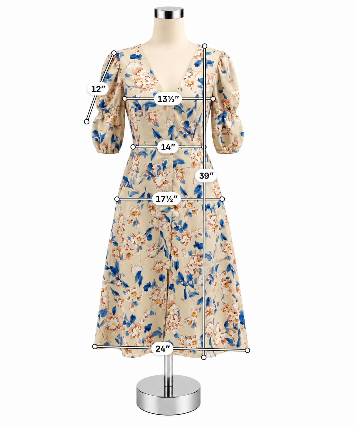 BCBGeneration Floral Puff Sleeve V-Neck Midi Dress Size 2 - ONLINE ONLY