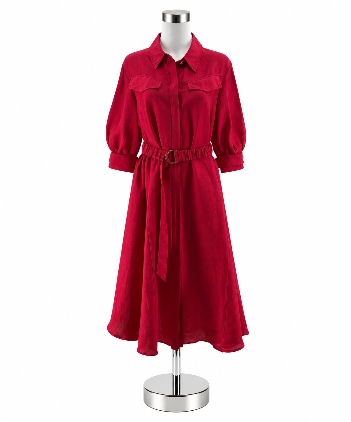 Acler Banks Fuschia Linen-Blend Belted Midi Shirtdress Size 8 - ONLINE ONLY