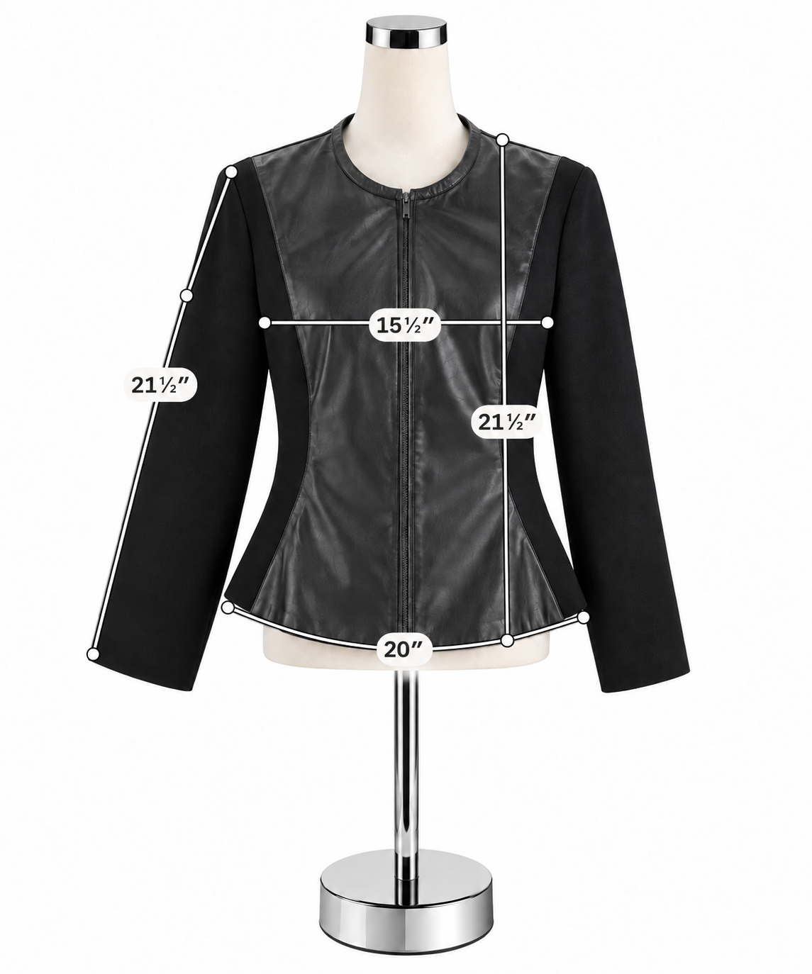 Doncaster Collection Black Leather & Knit Peplum Moto Jacket | Size 14
