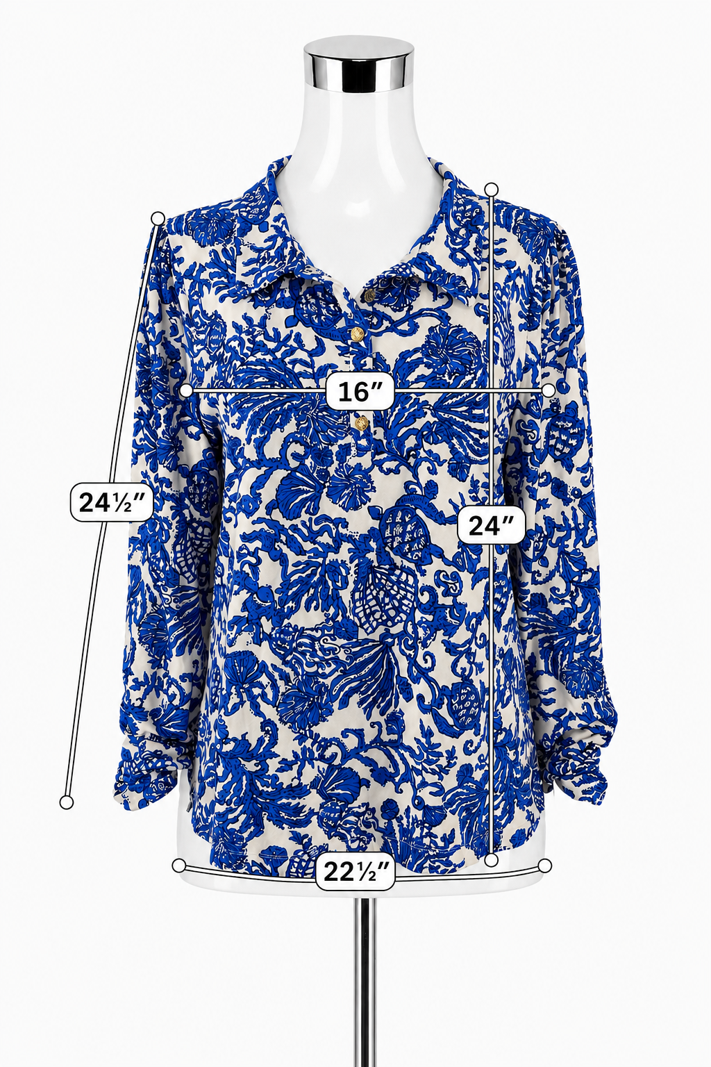 Lilly Pulitzer Blue & White Print Long Sleeve Tunic Top | Size XL