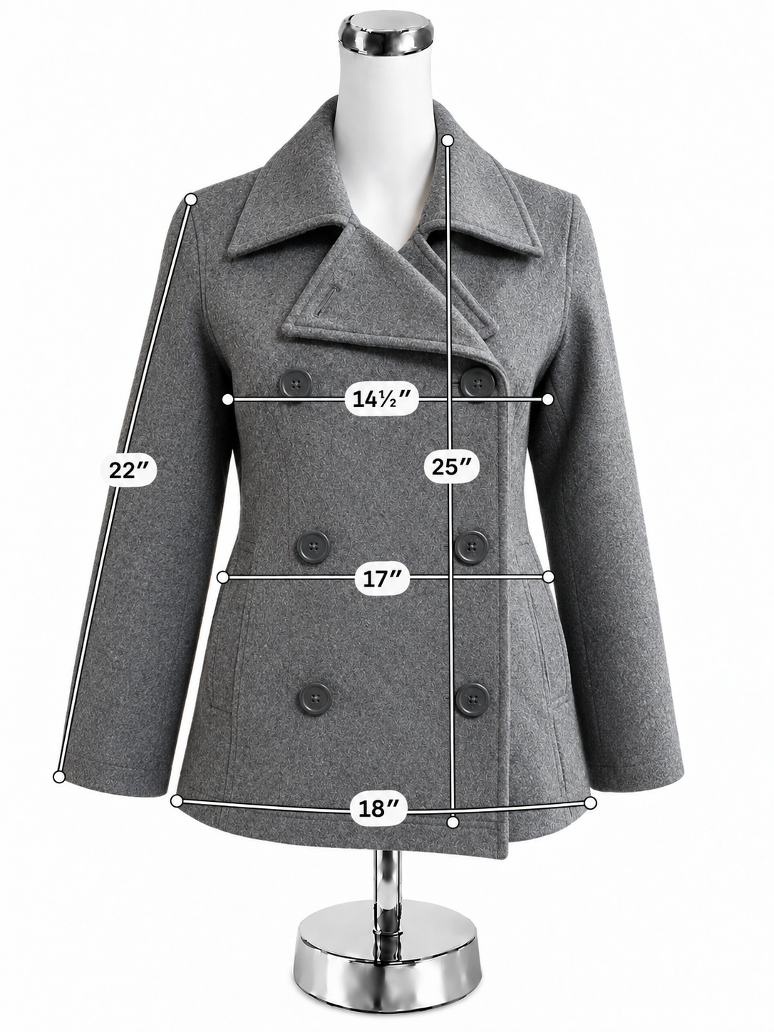 American Eagle Outfitters Gray Wool Blend Double Breasted Pea Coat | Size Small