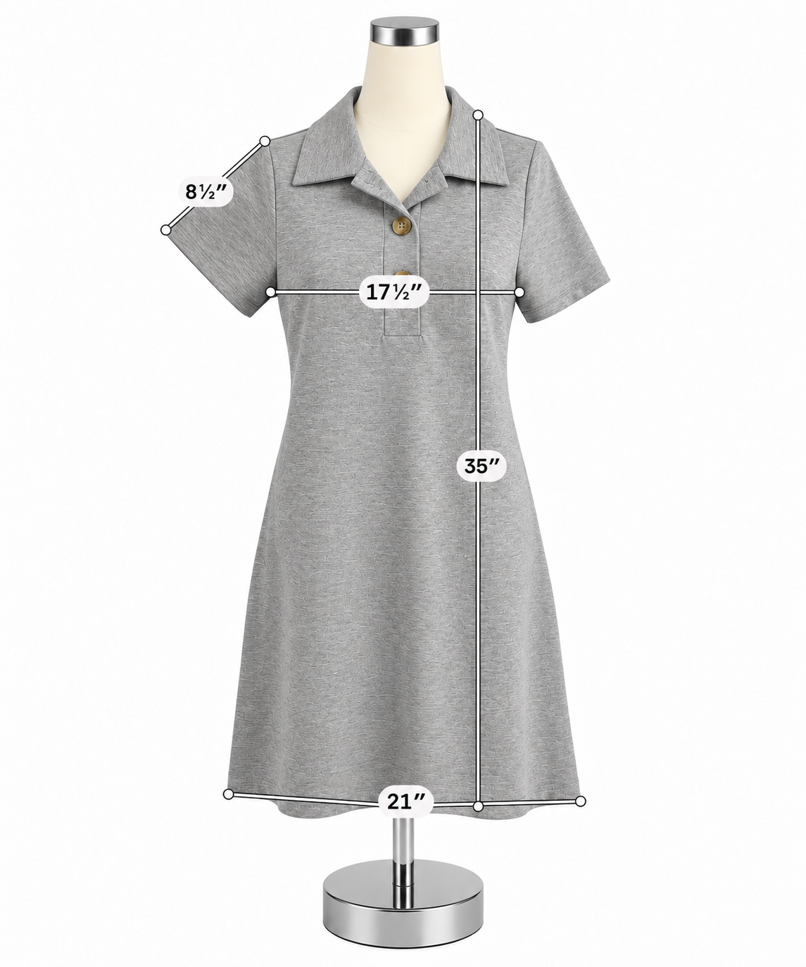 THML Gray Heathered Knit Polo Dress Collared Short Sleeve Size Medium