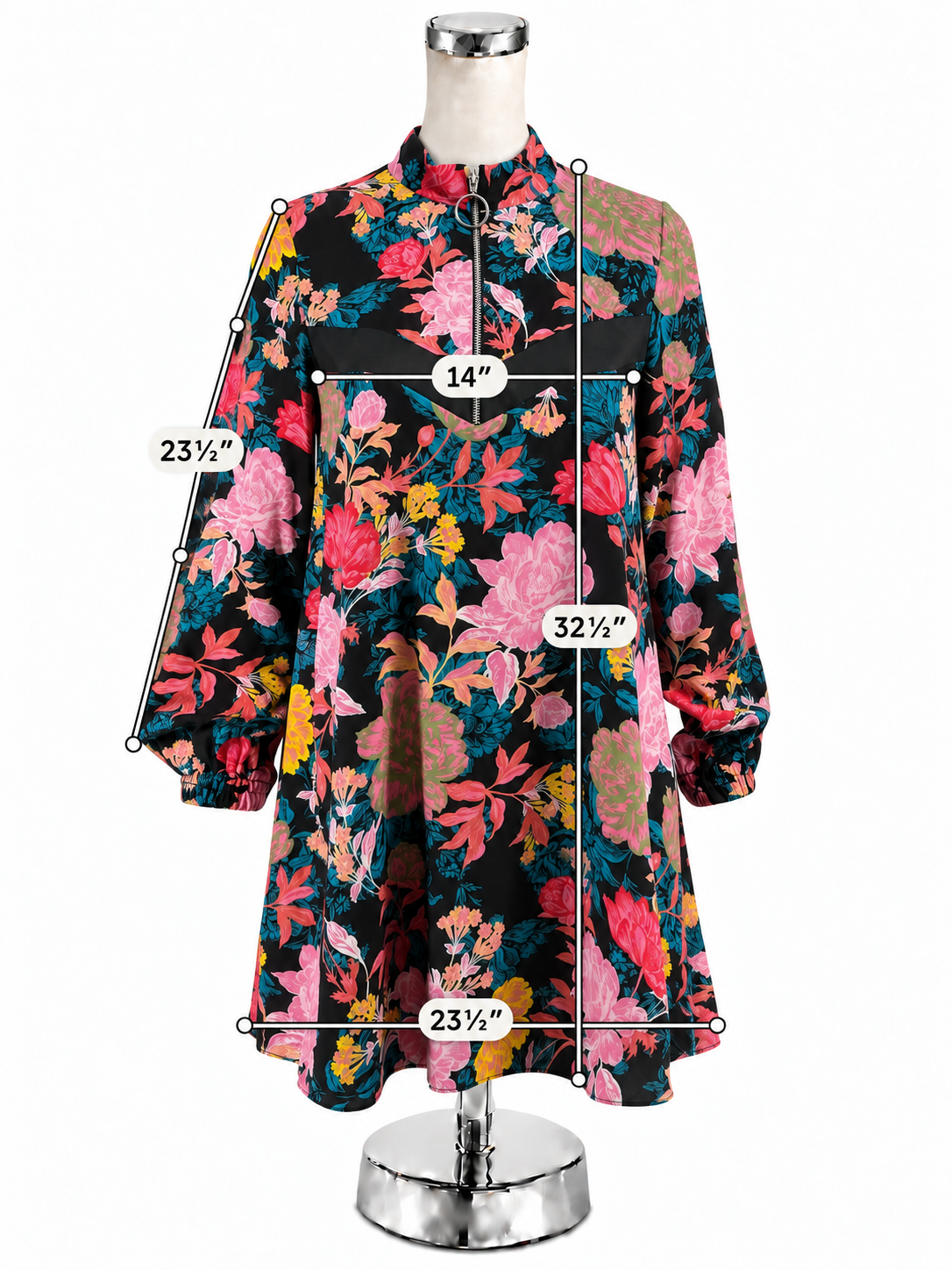 Zara Black Floral Print Long Sleeve Mini Dress Size XS