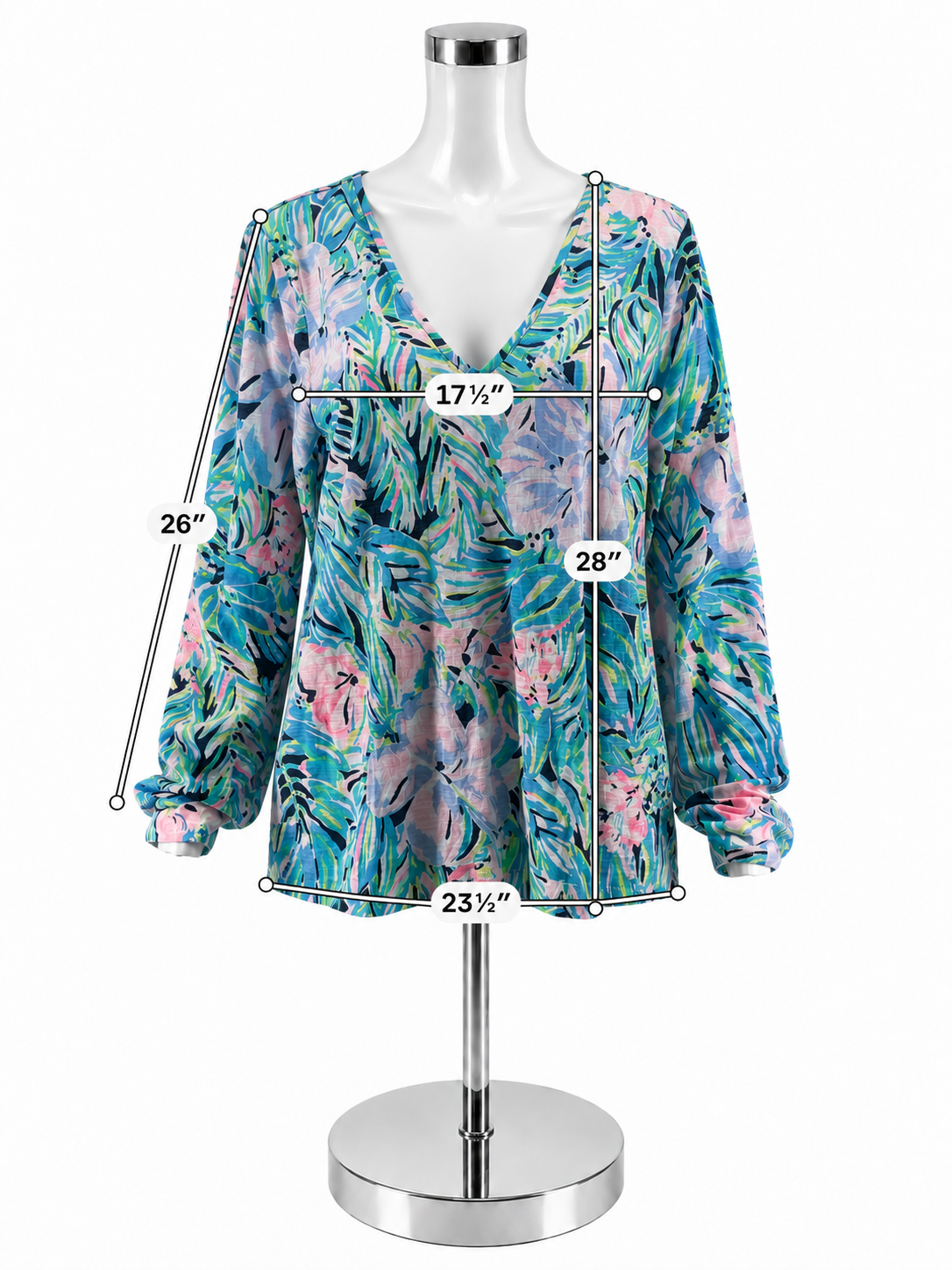 Lilly Pulitzer Nevie Top In A Flutter Print V-Neck Long Sleeve L - Downstairs