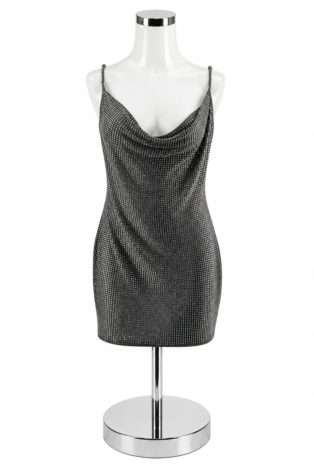 Fashion Nova 3X Rhinestone Cowl Neck Cami Top Metallic Gray Black NWT
