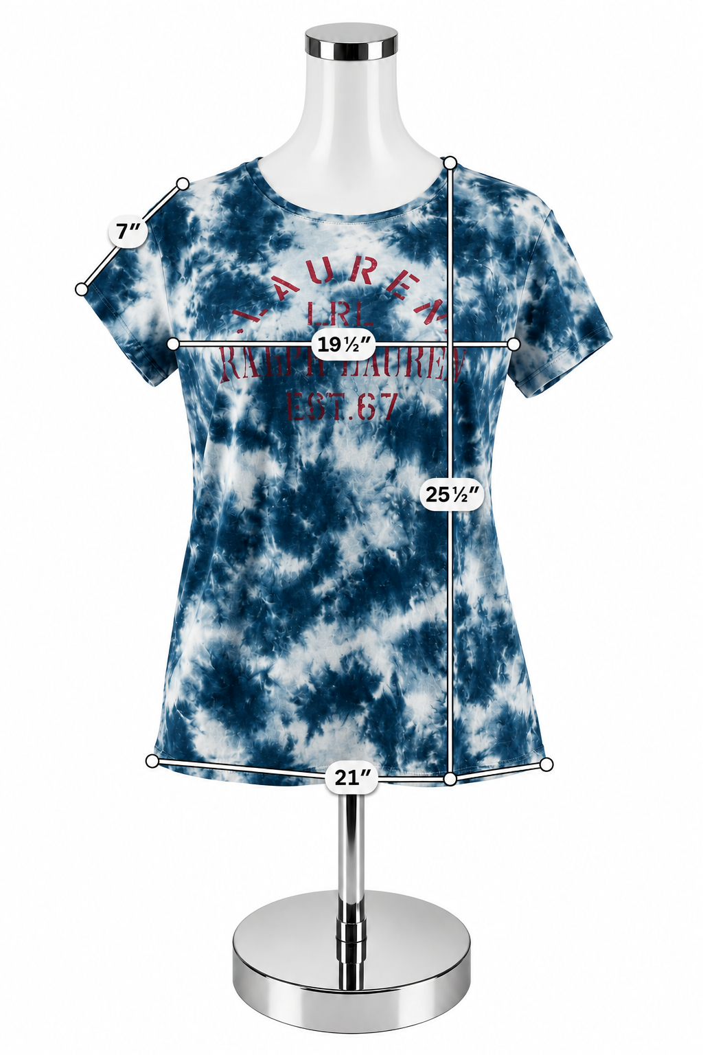 Lauren Ralph Lauren Tie-Dye Graphic Logo T-Shirt Size XL Blue White