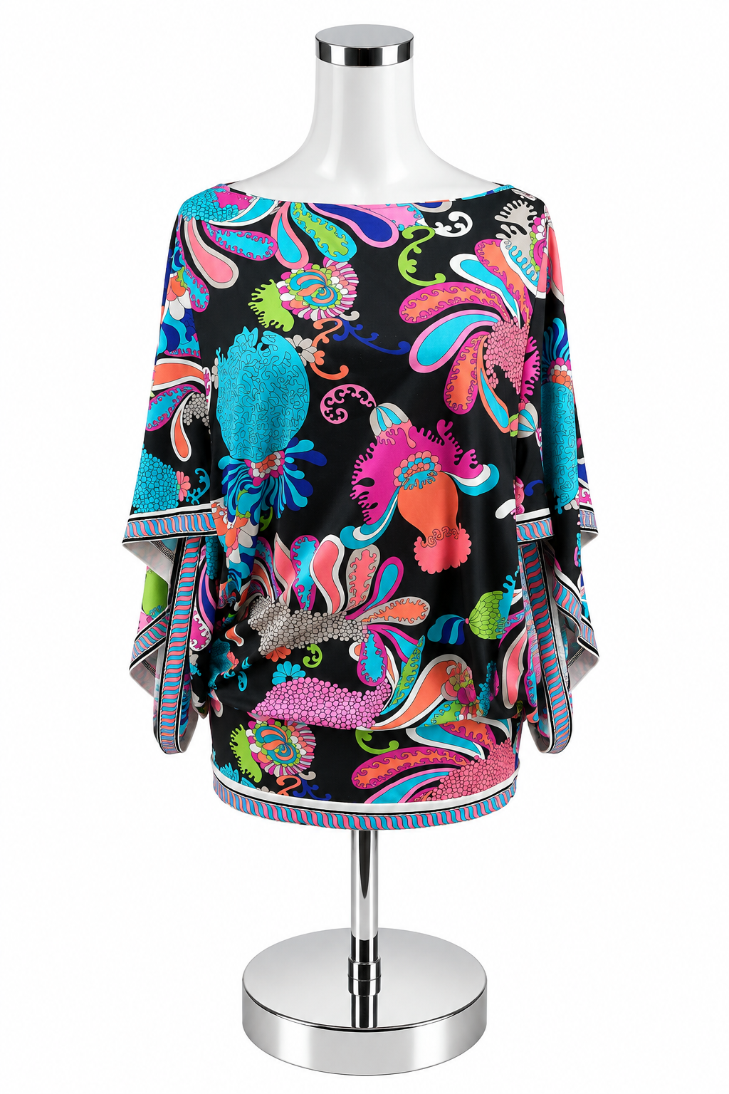Trina Turk Waikiki Psychedelic Coral Print Batwing Tunic Top XS - ONLINE ONLY