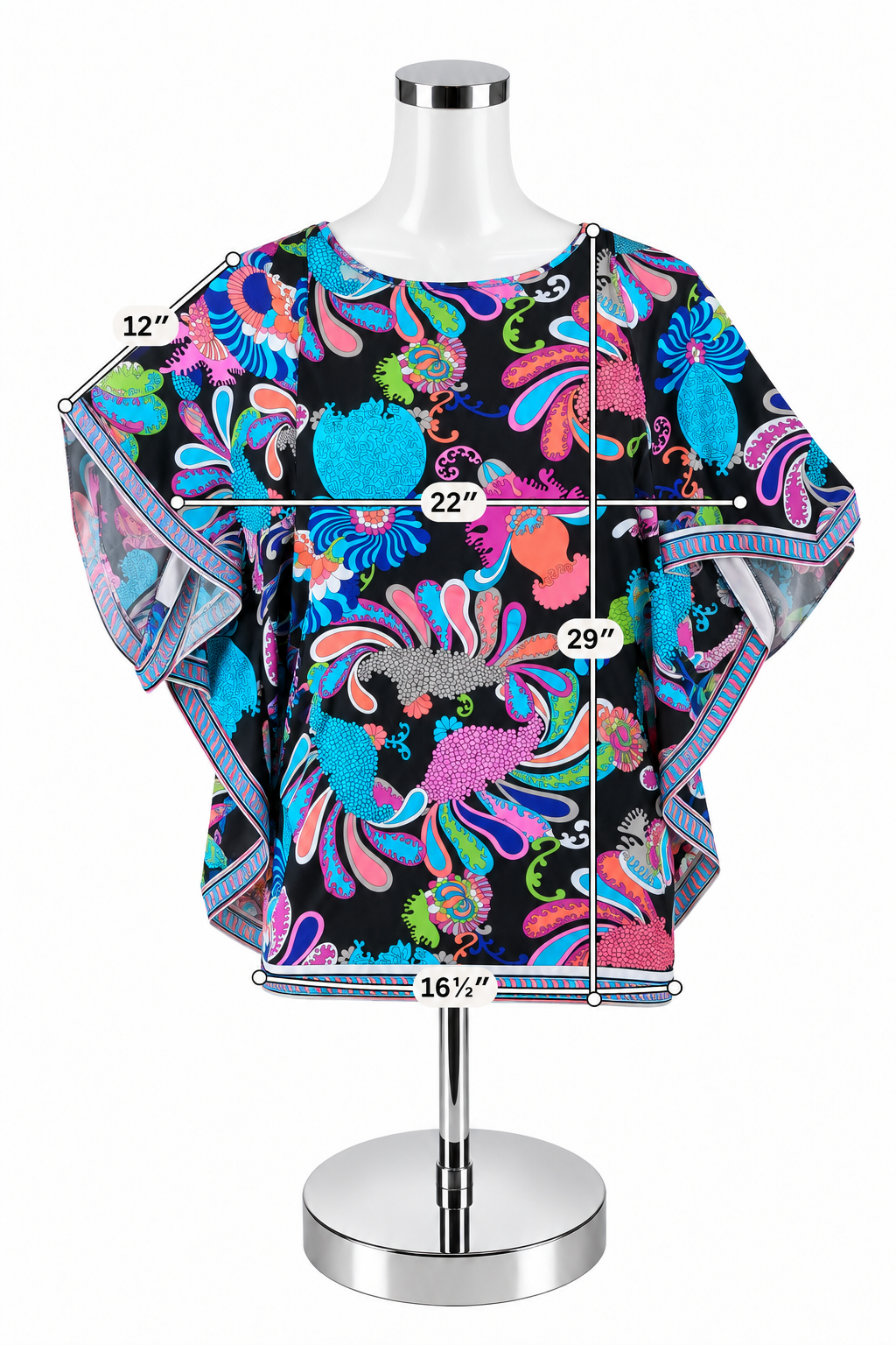 Trina Turk Waikiki Psychedelic Coral Print Batwing Tunic Top XS - ONLINE ONLY