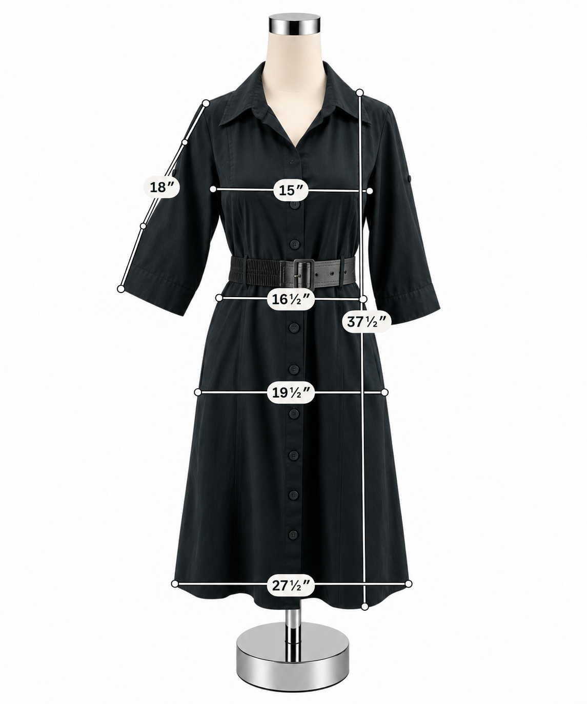 Ann Taylor Black Cotton Belted Shirt Dress Size 8 - ONLINE ONLY