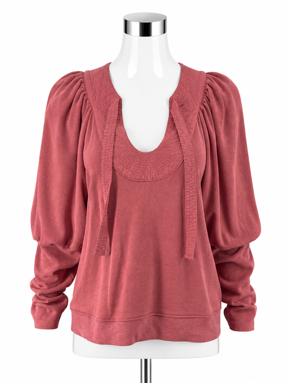 Ulla Johnson Mauve Cotton Puff Sleeve Split Neck Top - Size XL - ONLINE ONLY