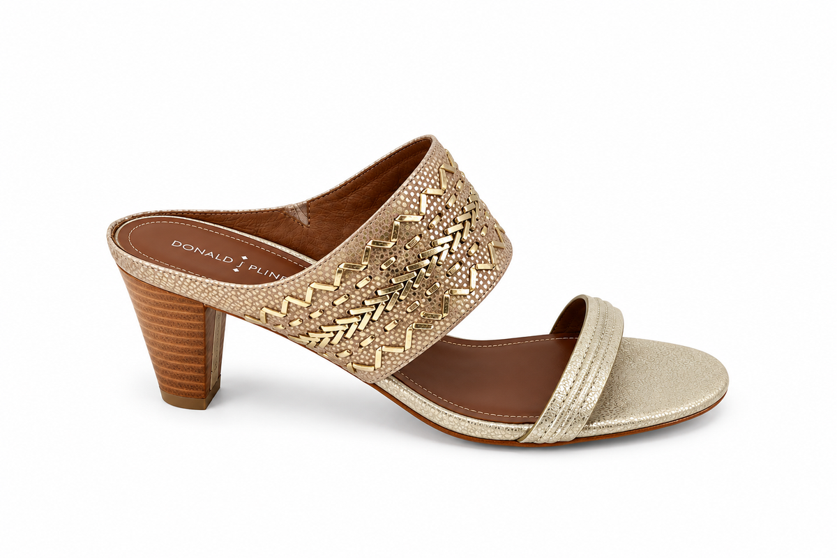 Donald J Pliner Woven Metallic Leather Block Heel Slides Size 8.5 - ONLINE ONLY
