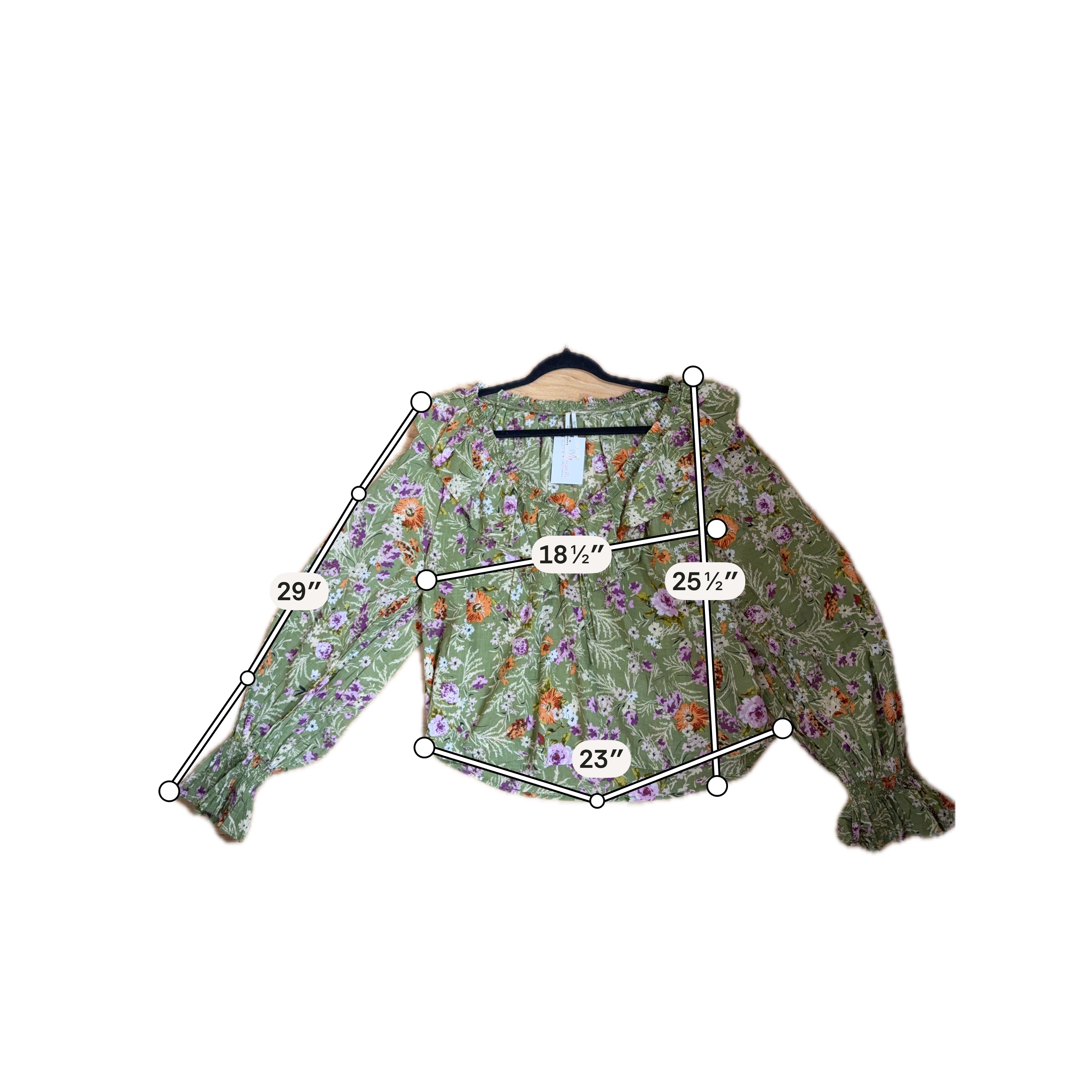 Anthropologie Green/purple/white Long Sleeve Green/Purple/White Floral Pre-Owned Casual Top - Size Large - Size L