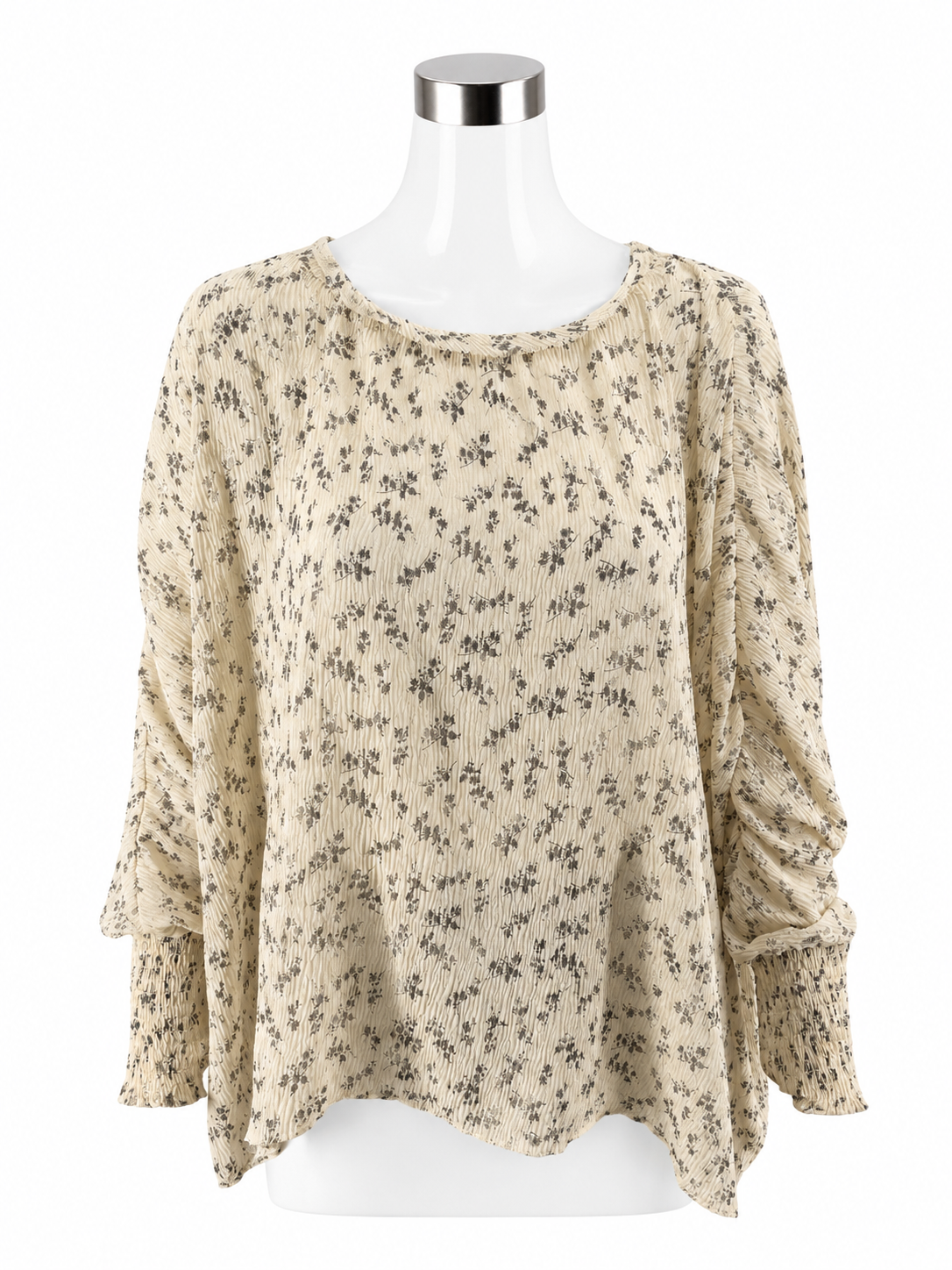 Grade & Gather Cream & Gray Floral Crinkle Blouse - Size S/M - ONLINE ONLY