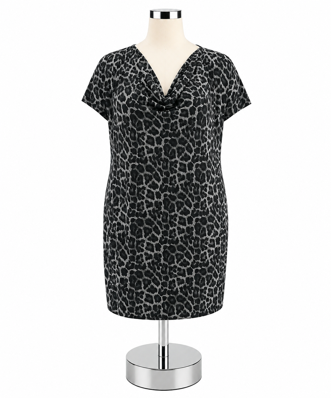 MICHAEL Michael Kors Plus Size 3X Cowl-Neck Animal Print Dress - Gray, Black - ONLINE ONLY