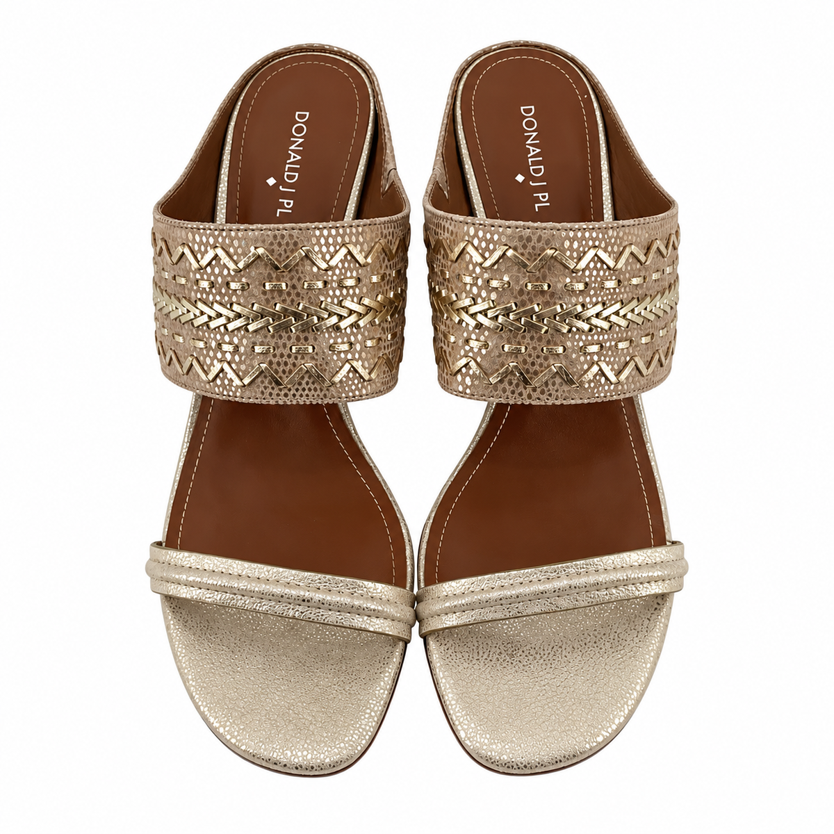 Donald J Pliner Woven Metallic Leather Block Heel Slides Size 8.5 - ONLINE ONLY