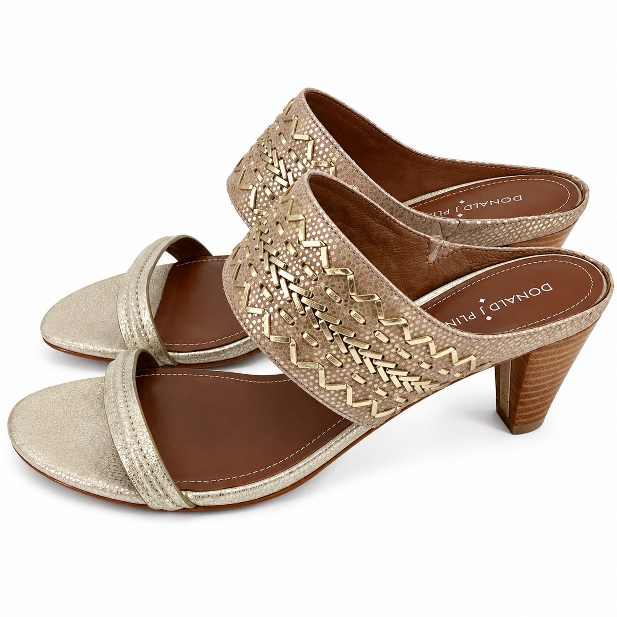 Donald J Pliner Woven Metallic Leather Block Heel Slides Size 8.5 - ONLINE ONLY