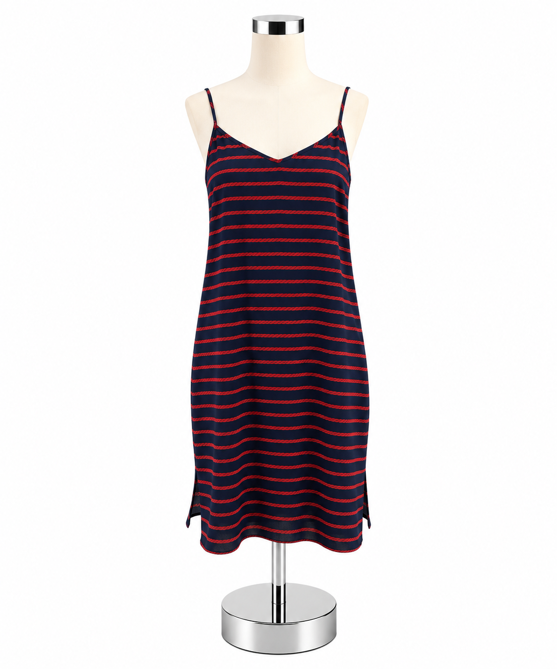 Ann Taylor Rope Print Cami Slip Dress Navy Red Nautical Size 4 - ONLINE ONLY