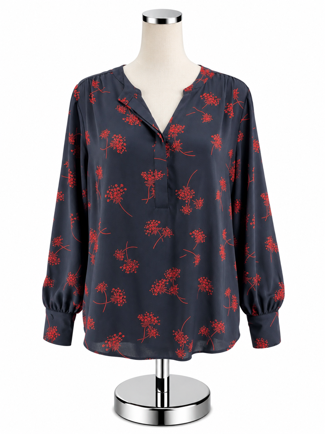 Ann Taylor Navy & Rust Floral Long Sleeve Blouse - Size Large - ONLINE ONLY