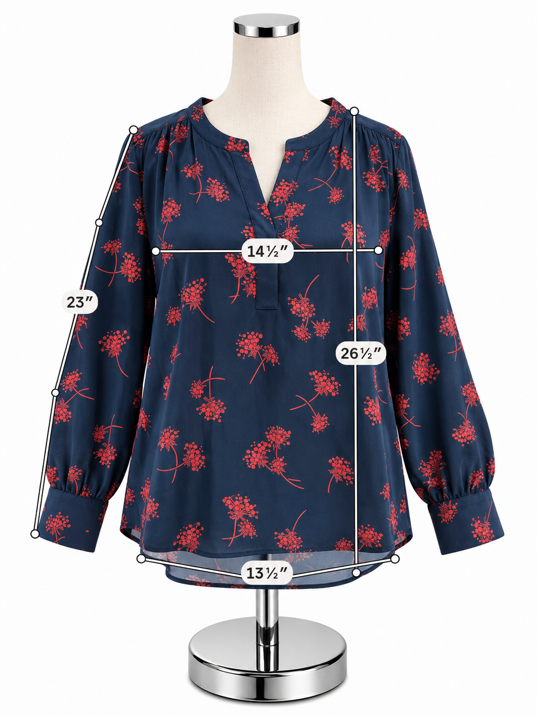 Ann Taylor Navy & Rust Floral Long Sleeve Blouse - Size Large - ONLINE ONLY
