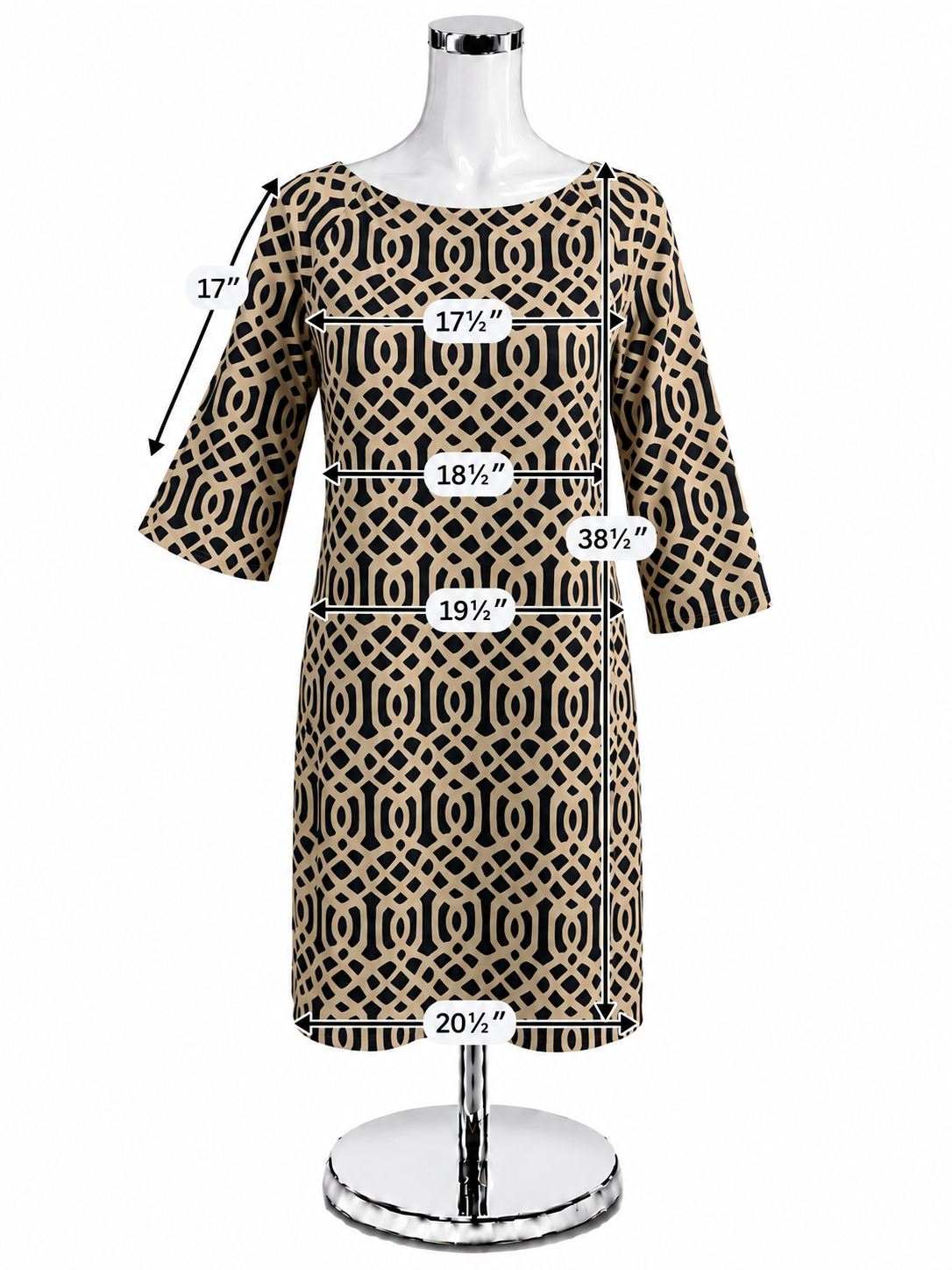 J. McLaughlin Margaret 3/4 Sleeve Geometric Dress - Camel, Black - Size Small - ONLINE ONLY