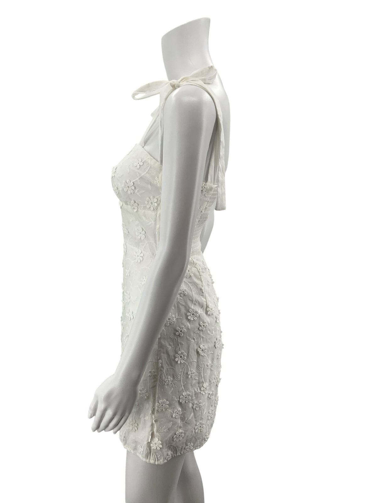 Audrey Parks Dodi White Floral Eyelet Tie Shoulder Mini Dress XS NWT