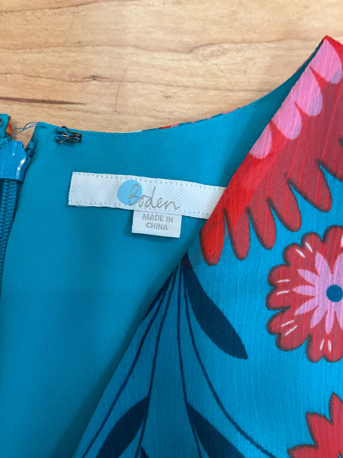 Boden Amelie Dress Size 6P Teal Pop Pansy Floral V-Neck A-Line Tie Waist