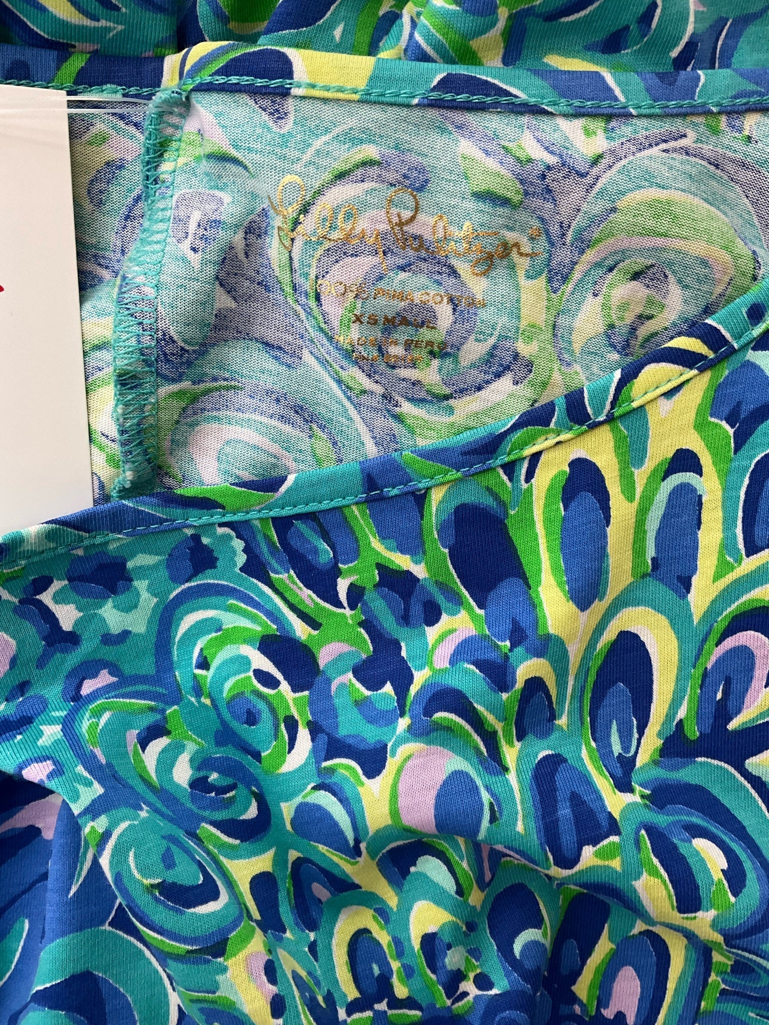 Lilly Pulitzer Green/blue Print Pre-Owned Ladies Dress - Size XS