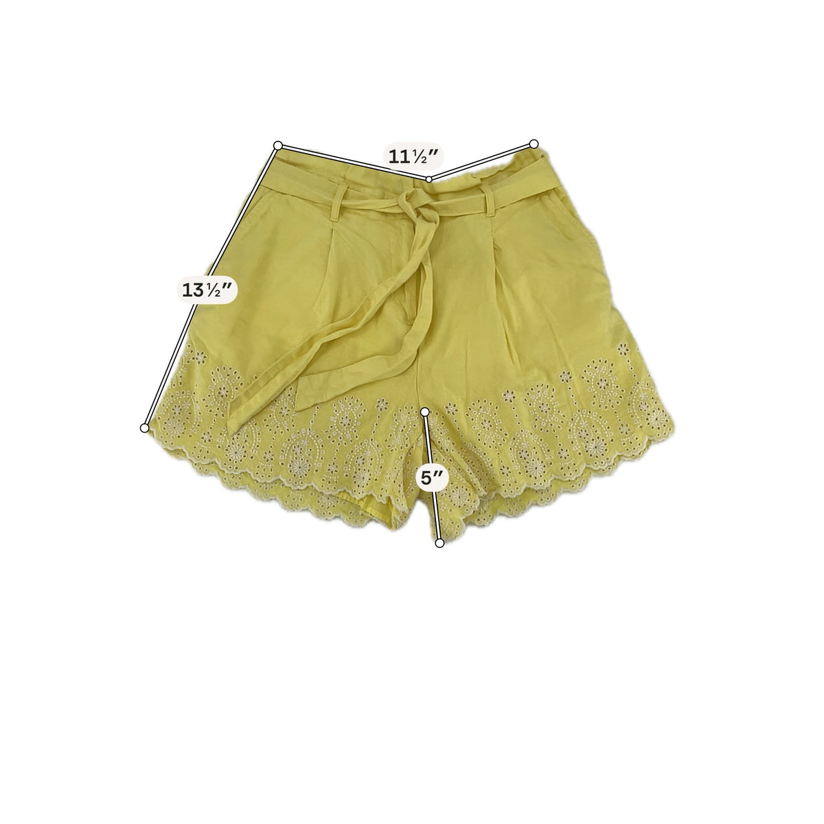LOFT Yellow Linen Blend Eyelet Scalloped Tie Waist Shorts Size Small - ONLINE ONLY