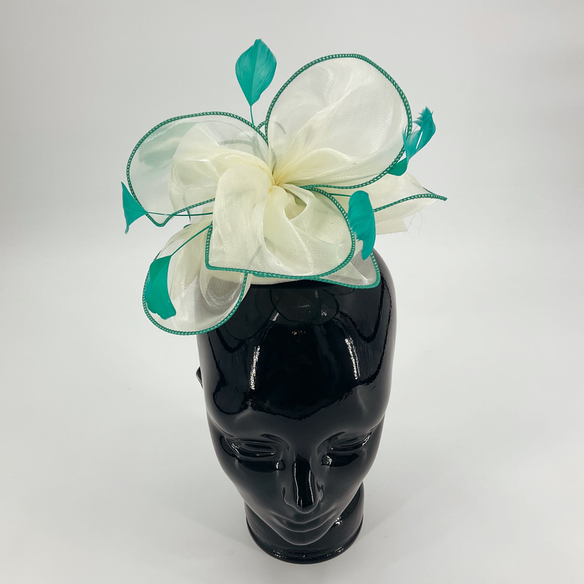 No Brand Cream/Teal Flower Fascinator