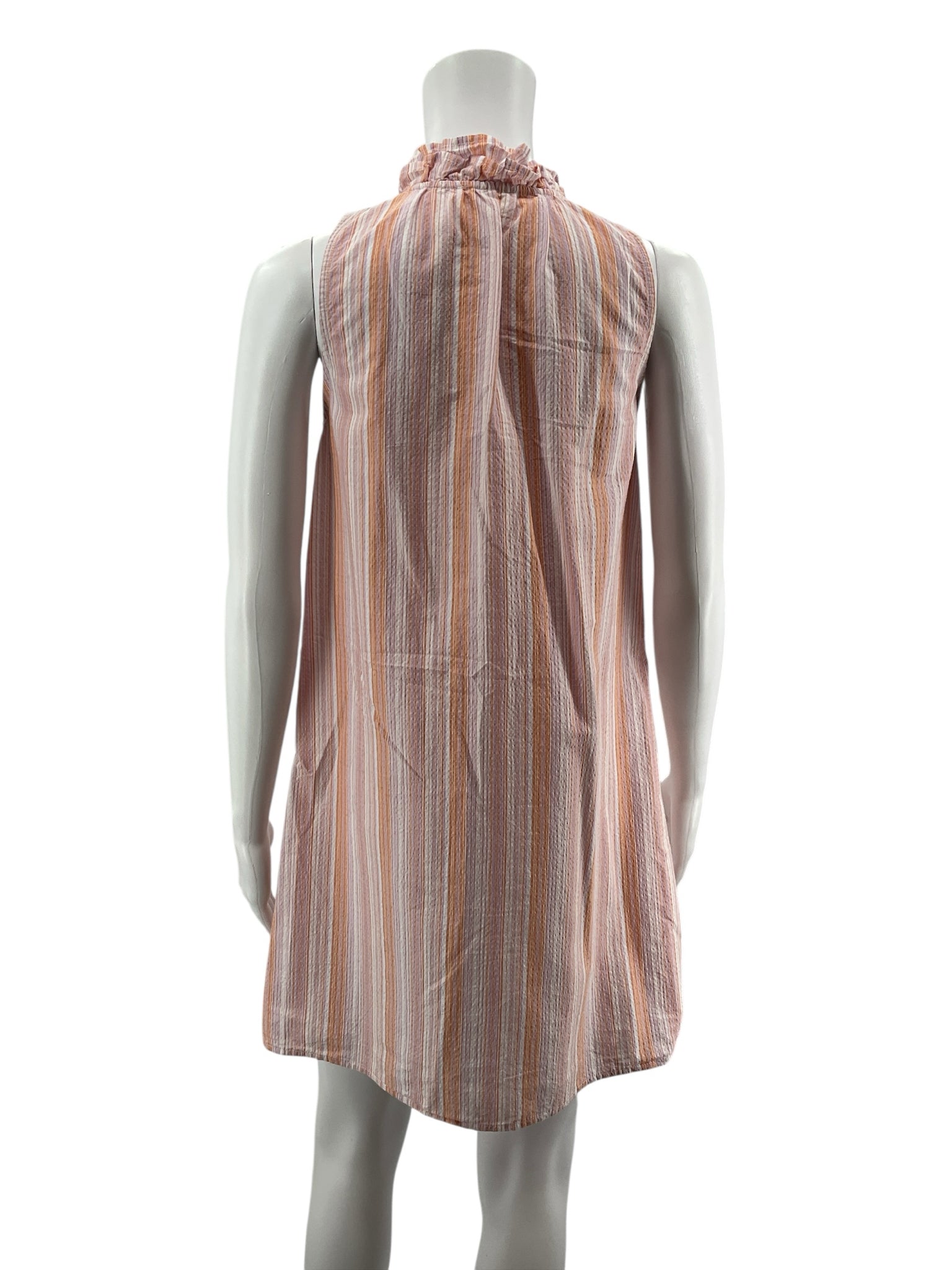 Sundays White/Pink/Orange Sleeveless Anthropologie Ruffled Striped Tunic Mini Dress Size XS - Size XS
