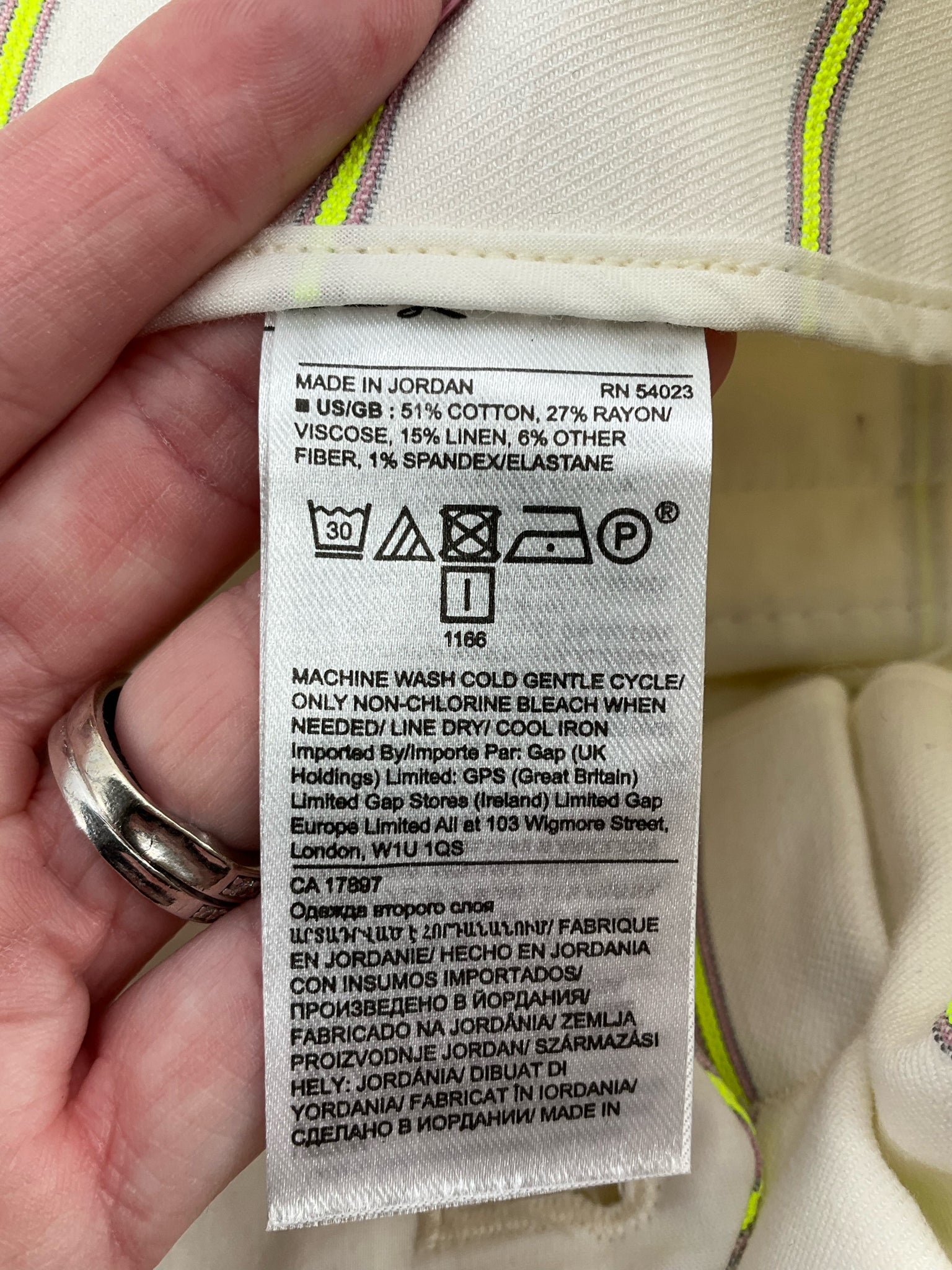 Off white and yellow striped high-rise chino shorts for women by Banana Republic, size 6, casual summer style.