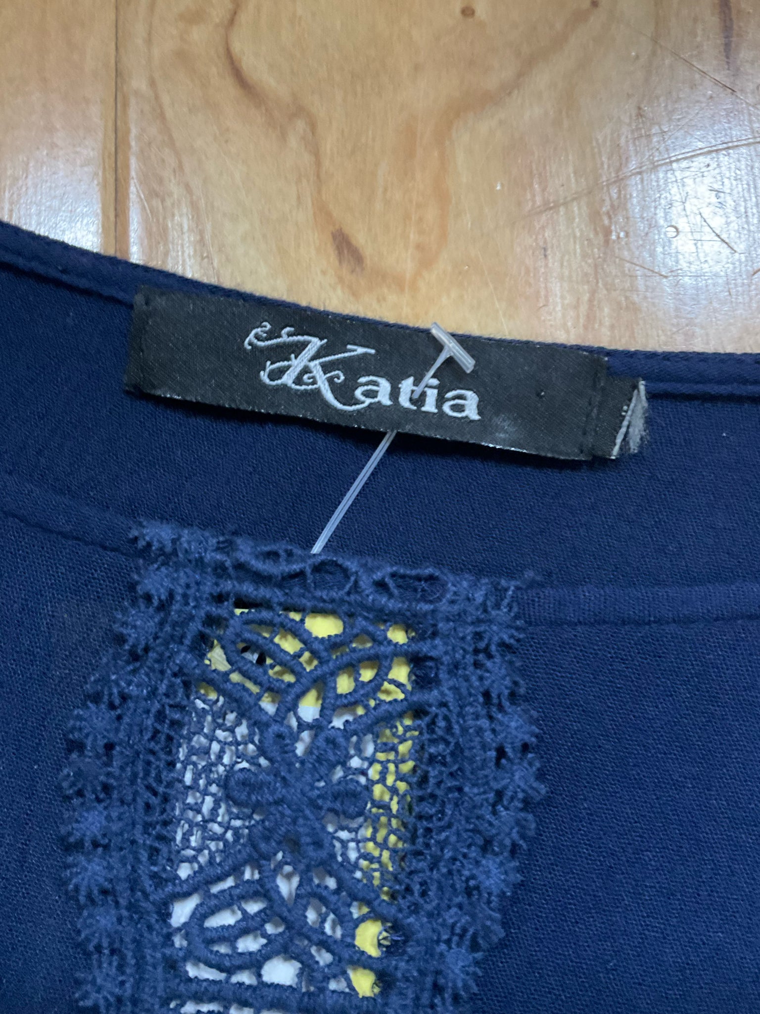 Katja Navy Blue Lace Poncho Top Boho Handkerchief Hem Blouse Size 2XL