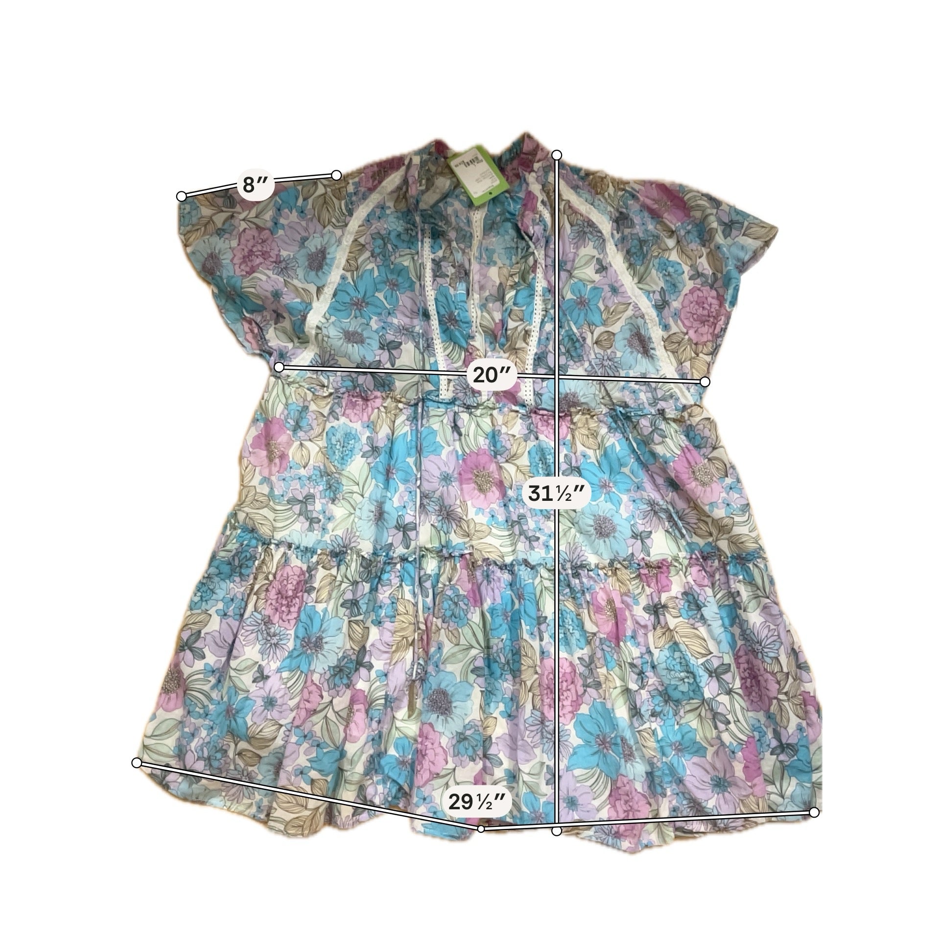 Karlie Floral Smocked Tiered Mini Dress Blue Purple Ruffle Tie Neck Size Large
