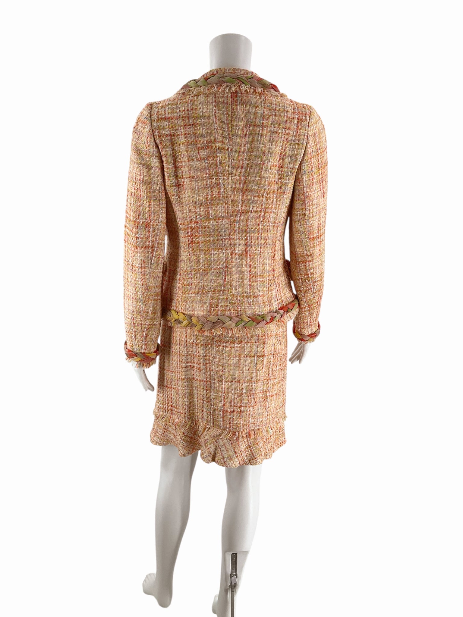 Teri Jon Orange/Green Tweed Pre-Owned Ladies 2 Piece Skirt Suit - Size 2