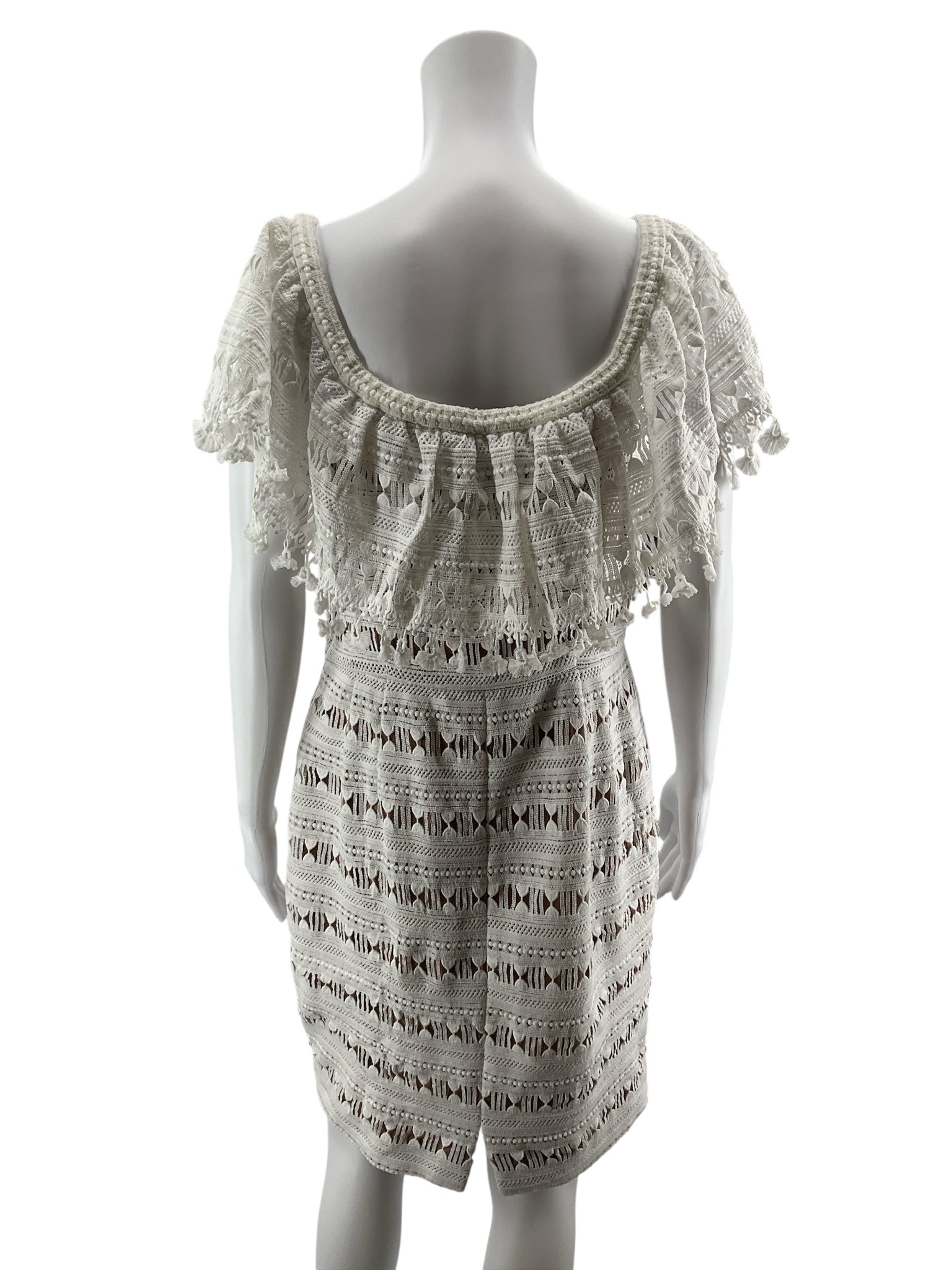 Tracy Reese Cream Crochet Lace Fringe Trim Sheath Dress Size 10