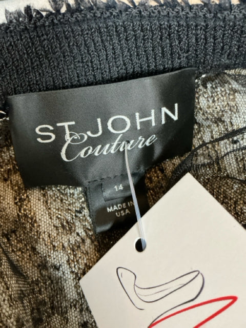 St. John Couture Cream & Black Tweed Peplum Jacket USA Made Size 14