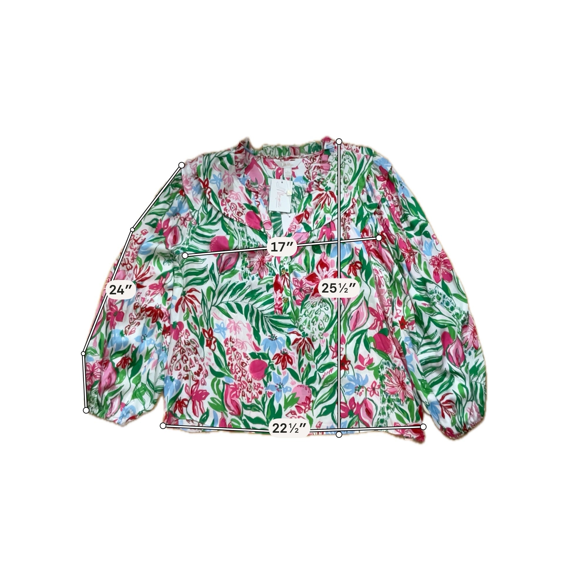 Lilly Pulitzer Ruffled V-Neck Tunic Blouse Floral XL NWT