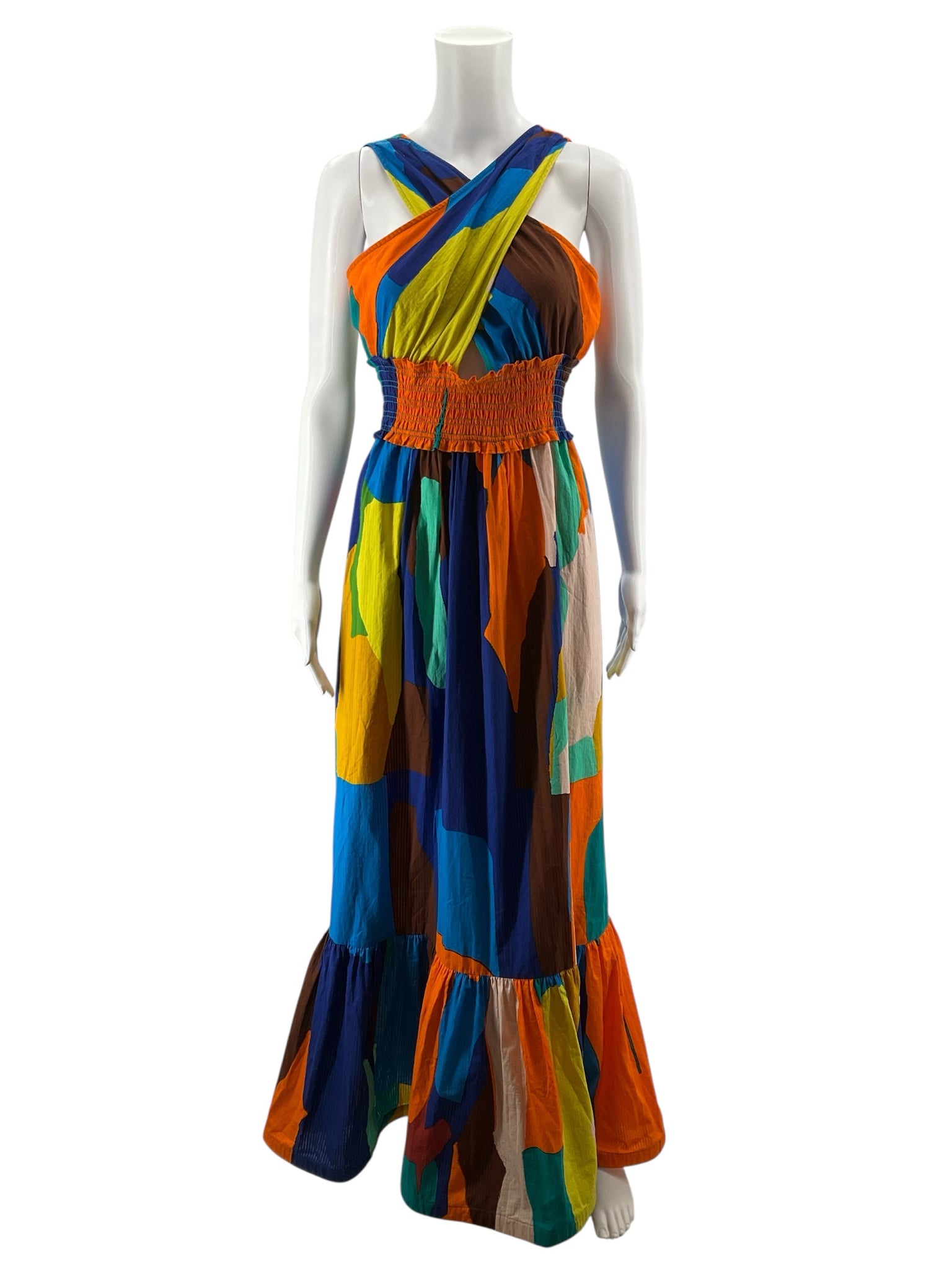 Plenty by Tracy Reese Abstract Print Shirred Waist Maxi Dress Size Small