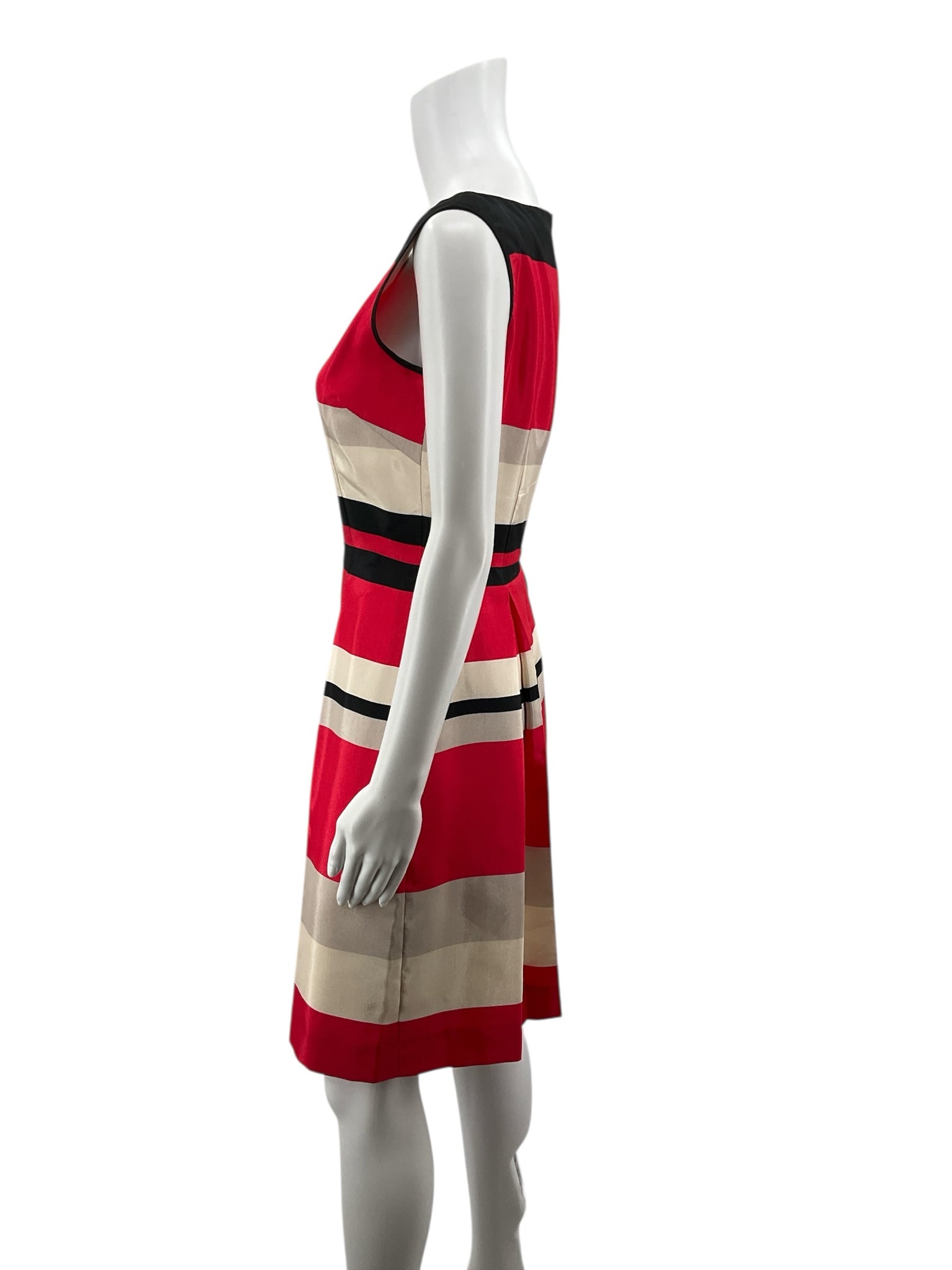 Antonio Melani tan/pink/black Fit and Flare Tan/Pink/black Stripe Pre-Owned Ladies Dress - Size 4 - Size 4