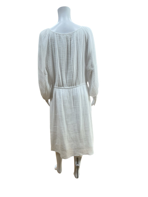 Félicité White Textured Cotton Gauze Midi Dress Size 4 - ONLINE ONLY